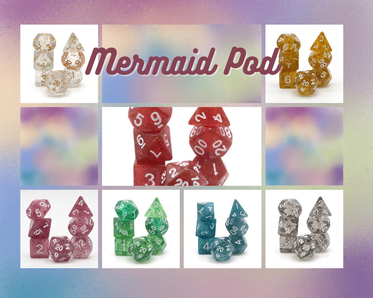 Zeemeerminnen Set - Zeven Polysets Dice | Dobbelstenen - 7 Sets Van 7 Stuks | Voor D&D en Andere Rollenspellen | Plastic Dobbelstenen Sets voor Dungeons and Dragons | Polyhedral Dice Sets | Plus Dice Bags